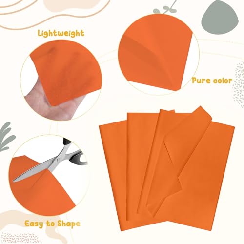 POPOYU 60 Blatt Seidenpapier Geschenkpapier Orange,35x50cm Seidenpapier Verpackungsmaterial Papier Tissue Paper Packseide für Weihnachten Orangefarbenes Seidenpapier für Geschenktüten