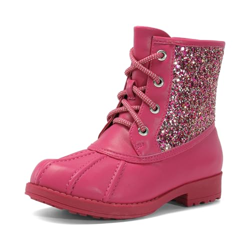 DREAM PAIRS Girls Glitter Ankle Boots Warm and Soft Velvet Lining with Side Zipper for Toddler/Little Kid/Big Kid 11 Little Kid Fuchsia