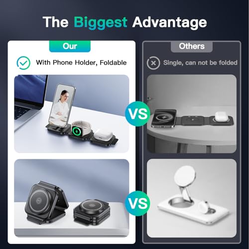 JARGOU 3 in 1 Wireless Charging Station for Apple, Foldable Wireless Charger Stand for MagSafe Charger for iPhone 17 Pro Max 16 15 14 13 12, Apple Watch Series, AirPods Pro 4 3 2 (with Storage Box) - Image 5