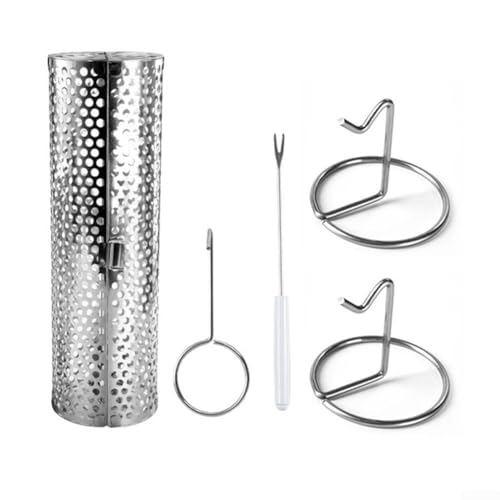 Allthingstore Cesta giratoria de acero inoxidable para parrilla de barbacoa con ganchos, portátil, para camping, parrilla, batería, juego de herramientas de cocina para picnic al aire libre, 9 x 20 cm