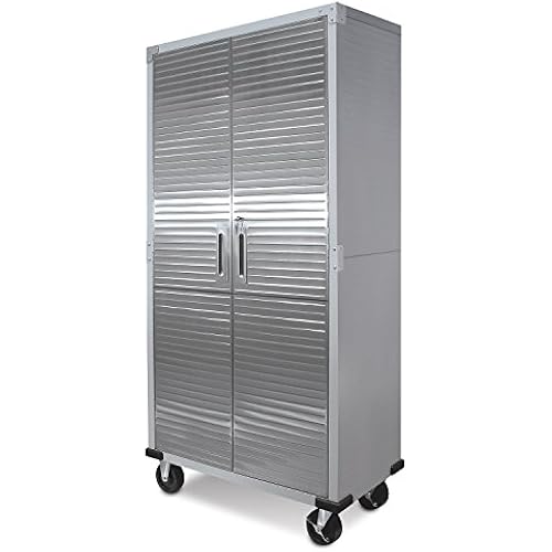 Seville Classics UltraHD Solid Steel Rolling Lockable Metal Storage Cabinet Locker Organizer, w/Adjustable Shelves for Garage, Warehouse, Office, Classroom, Granite, 36" W x 18" D x 72" H
