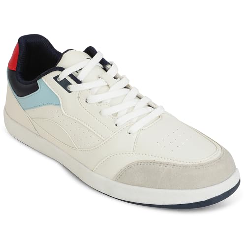 Image of Liberty Leap7x CLASTO-1E Men's Casual Lacing Sneakers, Beige and Sky Blue | Suitable for Walking Travel, College, Office | Comfortable Lace-Up Casual Shoes | Lightweight Stylish Fashion Footwear