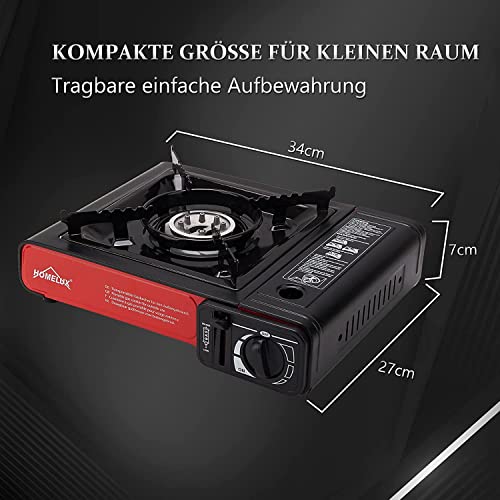 Homelux Gaskocher inkl. Gaskartuschen und Grillplatte, Auto Piezo-Zündung Gas Campinggaskocher, Campinggaskocher mit Koffer Camping Outdoor – Bild 4