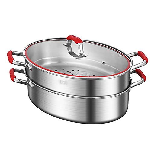 AIZYR Piroscafo Ovale in Acciaio Inossidabile, Pentola per Brodo di Pasta con Piatto di Pesce in Ceramica E Griglia per Pesce al Vapore, Frutti di Mare, Tacchino Arrosto,B
