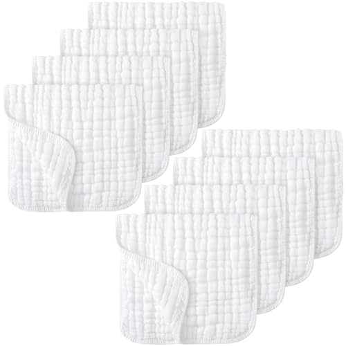 8 Pack Organic Cotton Muslin Burp Cloths for Baby