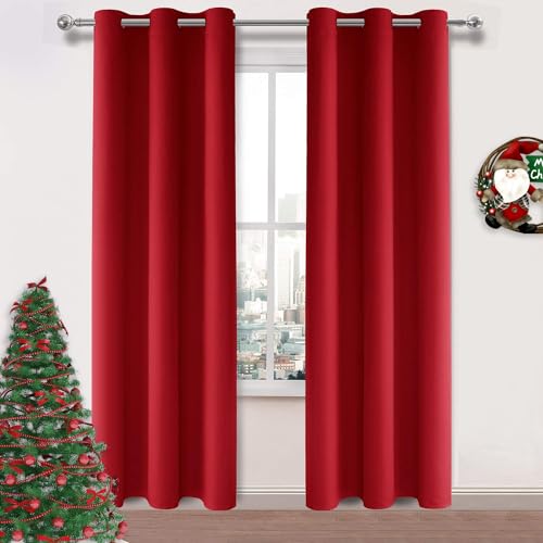 DWCN Red Curtains for Bedroom Living Room 42 x 84 Inch 2 Christmas Panels