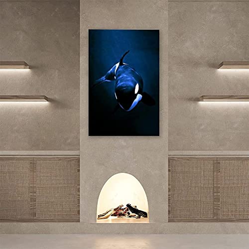 Ocean Wall Decor Killer Whale Orca Sea Underwater Black Background Poster Wall Art Painting Canvas Print Inspirational Spiritual Room Bedroom Living Room Decor (16×24Inch- Framed) #TOP3