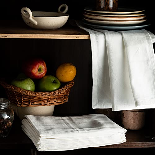 Candy Cottons Set Of 6 Kitchen Dish Towels, 100% Cotton Kitchen Towels, With Hanging Loop, Dishcloth Sets For Washing & Drying Dishes, Tea Towels & Hand Towels 18X28, White #TOP2