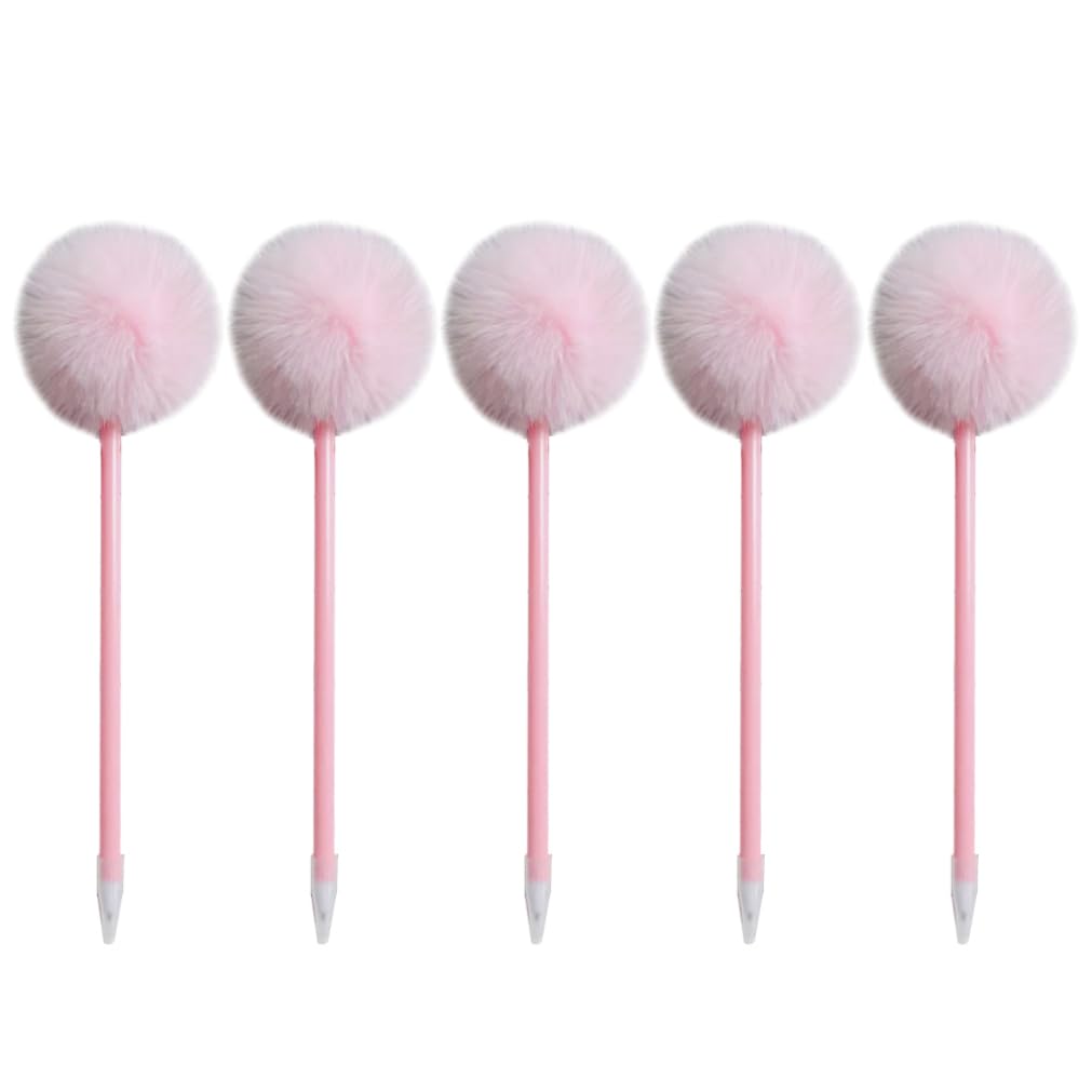 Monetais 5 Pcs Gel Pen Pom-Pom Plastic Ballpoint Pen, Signature Cartoon for Children Student