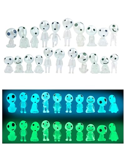 Yotlein 20 Elfos de Árboles Luminosos, Princesa Mononok, Mononoke Kodama, Mini Decoración de Jardín, Elfos Figuras de árboles, para Micro Paisaje Patio al Aire Libre Patio(Azul e Verde)