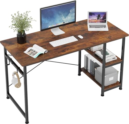 Image of computer table for home pc with Shelves|Study Table for Students|Home Office Desk |Wooden Workstation for Laptop and PC|Dual Monitor Desk|Adjustable Shelf Design | Rustic Brown | 120x60x75 cm