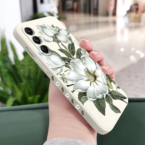 Coque Samsung S24 Plus fleur et papillon LEECG en silicone liquide blanc
