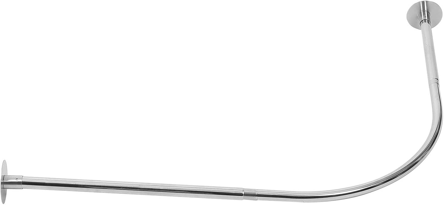 Curved Telescopic Shower Curtain Rod Metal Adjustable Extendable Tension Rod L-shaped Stainless Steel for Bathroom No Drilling Installation