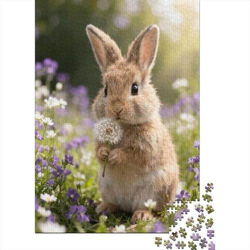 Puzzle de conejo de 1000 piezas para relajarse en casa con un diseño de flores silvestres