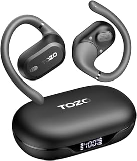 TOZO OpenWear Open-Ear Headphones, AI Translation Earbuds for 164 Languages, Bluetooth 5.4 with Smart Digital Display, Fast Charging, ENC Noise Cancelling Running Headphones for Sports, Office (Black)