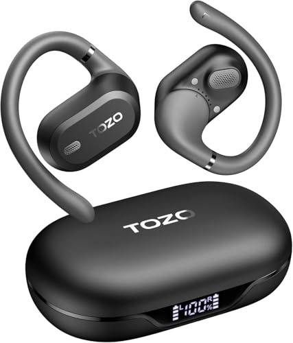 TOZO OpenWear Open-Ear Headphones, AI Translation Earbuds for 164 Languages, Bluetooth 5.4 with Smart Digital Display, Fast Charging, ENC Noise Cancelling Running Headphones for Sports, Office (Black)