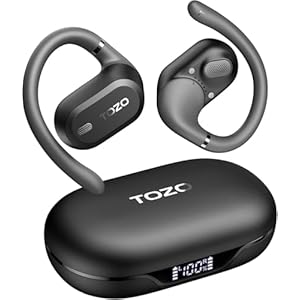 TOZO OpenWear Open-Ear Headphones, AI Translation Earbuds for 164 Languages, Bluetooth 5.4 with Smart Digital Display, Fast Charging, ENC Noise Cancelling Running Headphones for Sports, Office (Black)