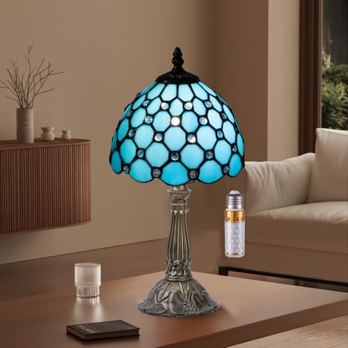 Nizrsky Tiffany Table Lamp,3 Color-Temperature Mediterranean Series Stained Glass...