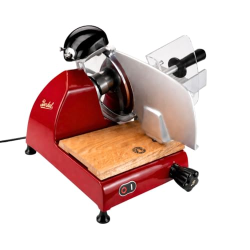 Palatina Werkstatt ® Berkel Red Line 250 rosso Affettatrice/affettatrice professionale con smerigliatrice integrata + Tagliere in legno di botte, Prezzo di vendita: € 1169,-