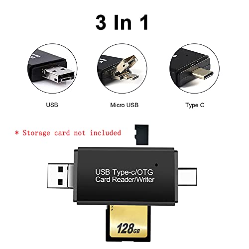 Leitor de cartão portátil USB 3 em 1 adaptador de cartão de memória para cartão TF tipo C USB Micro