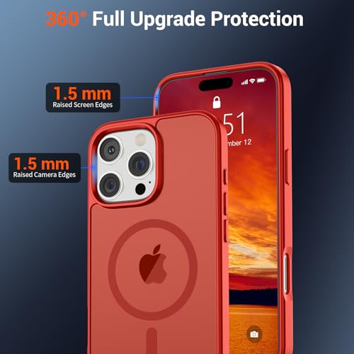 Image of SUPFINE Magnetic for iPhone 16 Pro Max Case (Compatible with MagSafe) (Military Grade Drop Protection) Slim Translucent Matte Shockproof with Anti-Fingerprint Phone Case,Red