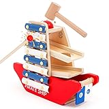 NUKied Jeux Marteau Bebe Pirate avec Xylophone ，Jouet en Bois Bebe 1 an Jeux Educatif Montessori 1 2 an| Grand Cadeau Marteau Montessori Jouets Musicaux pour Les Tout-Petits