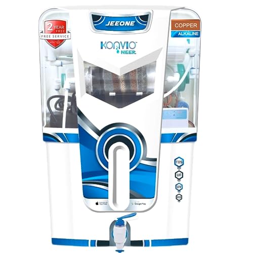 Konvio Neer Jeeone Low Maintenance/Installation Free RO + UV + UF + TDS Adjuster Water Purifier with Advance UV and High 3000 TDS Membrane (Blue, Alkaline + Copper)