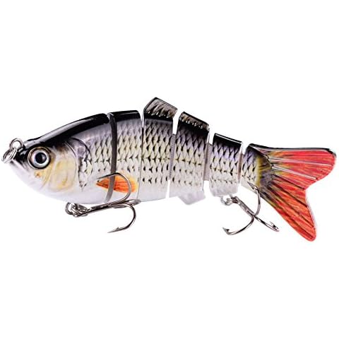 BOMSO 1pc Fishing Lure 6 Segment Swimbait Crankbait Hard Bait Slow 18g 10cm with 6# Fishing Hook (ColorD) Cover