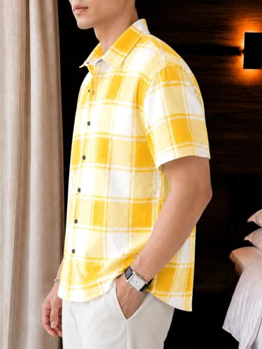 Image of Nobel Monk Men's Checkered Casual Shirt |Half Sleeve | Loose Fit |Stylish Shirt for Men