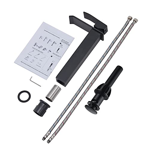 Shaco Matte Black Vessel Sink Faucet, Tall Waterfall Bathroom Faucet For Sink Bowl, Single Handle One Hole Bathroom Mixer Tap With Pop Up Drain And Water Supply Line, Lavatory Vanity Faucet #TOP4