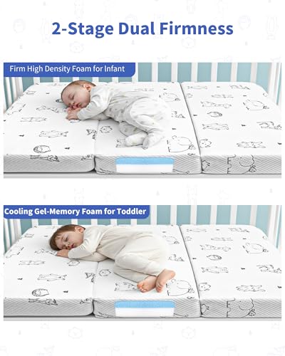 Image of Trifold Pack and Play Mattress - 38 inchx26 inch Dual-Firmness Memory Foam Pack N Play Mattresses with Travel Bag, Foldable Animal Mattress for Pack n Play, Portable & Removable Cover