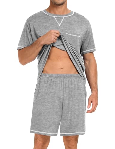 Image of SWOMOG Mens Pajamas Set Summer Sleepwear Short Sleeve Pjs Set Soft 2 Piece Lounge Set Comfy Loungewear with Pockets
