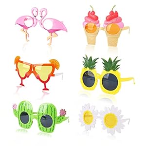 Jodsen 6Pcs Hawaiian Party Glasses, Novelty Sunglasses for Adults, Kids Funny Eyeglasses Aloha Sunglasses Beach Party Sunglasses Summer Pineapple, Flamingo Glasses for Party Props, Fancy Dress Decor