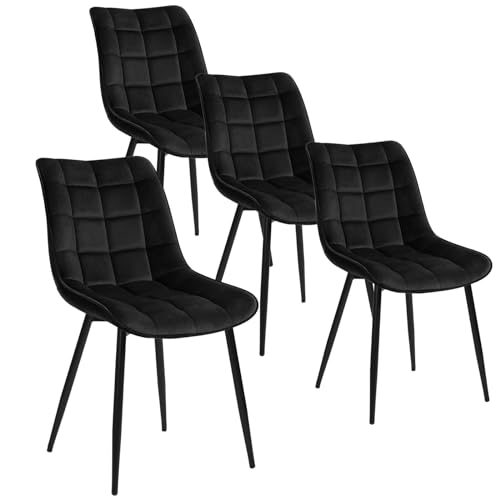 WOLTU Chaises de Salle à Manger Lot de 4, Chaise de Cuisine Assise rembourrée en Velours épais Pieds en métal,Noir.