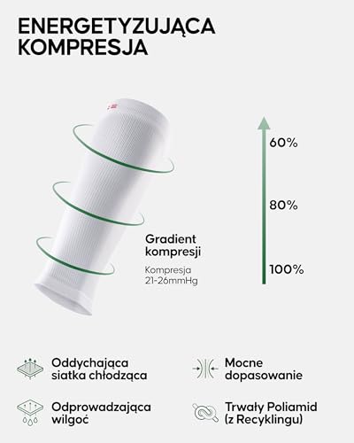 DANISH ENDURANCE Opaski Kompresyjne na Łydki 21-26 mmHg, do Biegania i Regeneracji, Stopniowana Kompresja, dla Kobiet i Mężczyzn, 3-Pak, Biały - 3 pary, M