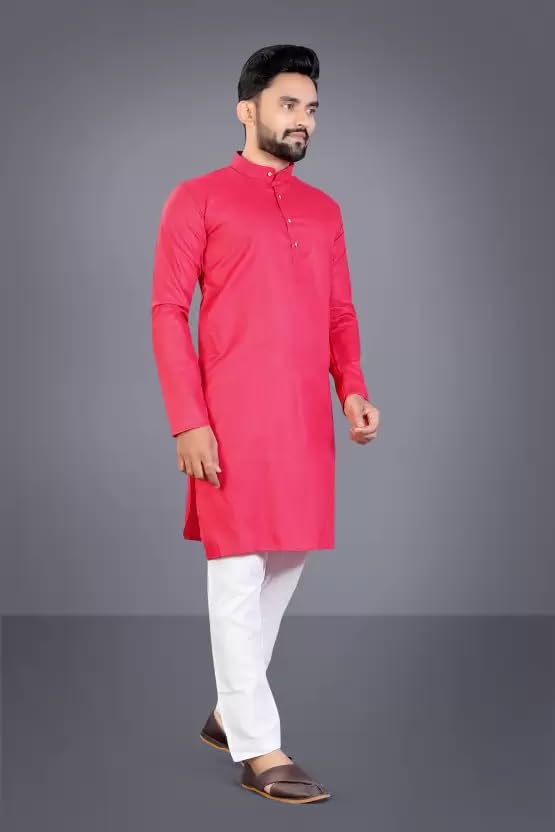 Image of weltpocket Men's Cotton Blend Solid Straight Kurta Pyjama