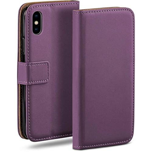 Funda de cuero vegano para iPhone XS y X moex tapa protectora color violeta índigo