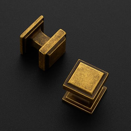 Image of Ravinte 25 Pack Antique Brass Square Kitchen Cabinet Knobs,Zinc Solid Drawer Pulls,Farmouse Cabinet Handles for Cupboard, Closet, Dresser and Bathroom, Modern Cabinet Hardware for Cabinets