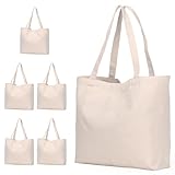 Koolmox Canvas Tote Bags, 6PCS 17x14x3.9'' Heavy Duty Canvas Bags with Reforce Handles and Widened Bottom, Reusable Washable Tote Bag Bulk Blank to DIY Art Crafts Print Women Grocery Teacher