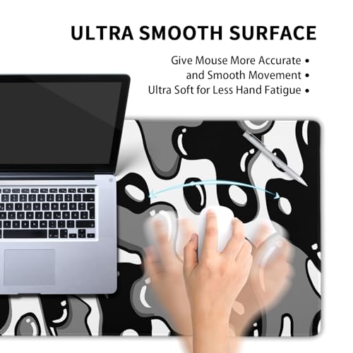 Image of Japanese Anime Geometric Gaming Mouse Pad XL 35.4x15.7 Inch Black Grey White Mousepad Extended Large Anime Mouse Pad with Non-Slip Rubber Base Stitched Edge PC Computer Laptop Desktop for Home Office