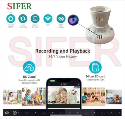 Image of SIFER 1080p spy Bulb Holder Camera with Audio and Video Recorder, Remote Monitoring, Cloud & SD Card Support Upto 128 gb, Hidden spy Camera Invisible Camera for Home & Office, Lookcam App Controlled