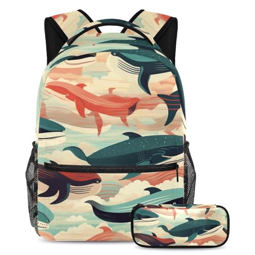 Cartable baleine océanique grand volume pour ranger tous les cahiers de l'école