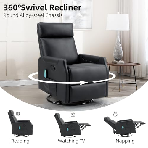 Sillón giratorio reclinable negro madera miniatura 6
