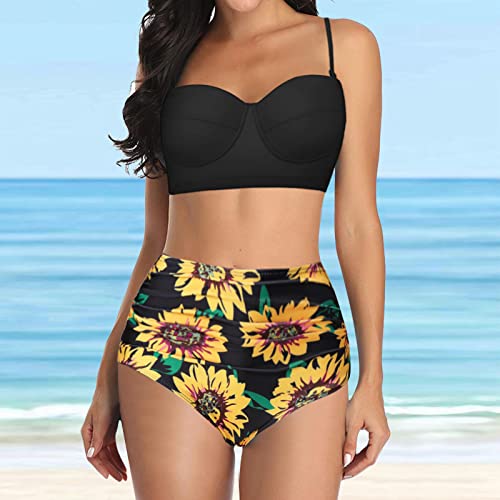 Felwors Womens Swimsuits Two Piece Ruched High Cut One Piece Swimsuit Tummy Control Monokini Bikini Yellow #TOP4