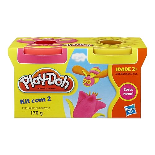 Play-Doh Massa de Modelar kit com 2 Potes - ITEM SORTIDO - NÃO É POSSÍVEL ESCOLHER AS CORES, para crianças acima de 2 anos