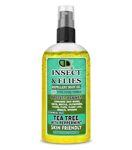 Insect Repellent with Tea Tree & Peppermint Essential Oil Repellent Against Chiggers (Red Bugs), Ants, Beetls, Cutworms, Fleas, Flies, Plant Lice, Snails and Spiders for Body Oil (50ml Spray)