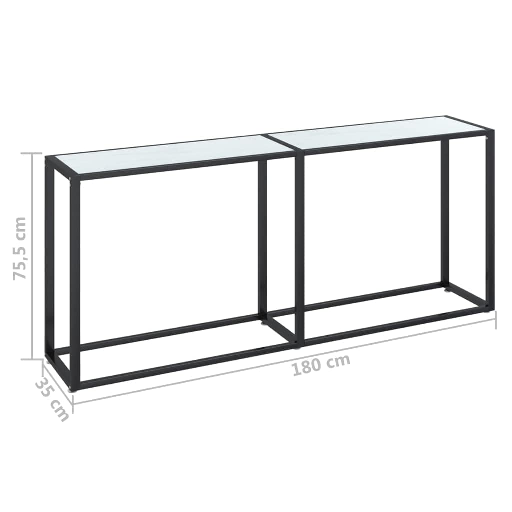 Stolik konsolowy biały o wyglądzie marmuru 180 x 35 x 75,5 cm, stolik kawowy ze szkła hartowanego do salonu, przedpokoju i wejścia, stabilny stolik nocny