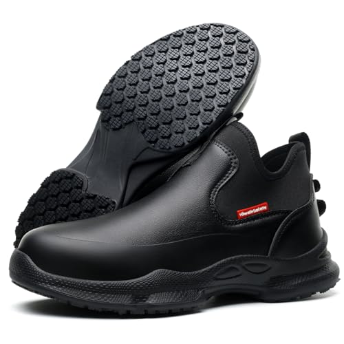 Hiwell Chef Shoes Waterproof Oilproof Comfortable Anti Slip Shoes for Men, Food Service Chef Kitchen Non Slip Work Shoe Black