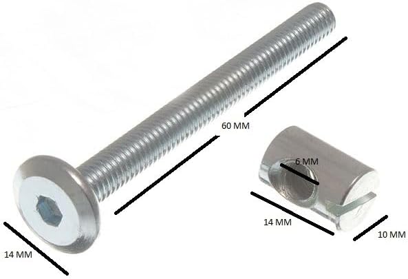 10 X 14mm Barrel Nuts & M60mm Bolts - Cot Bed Assembly Kit