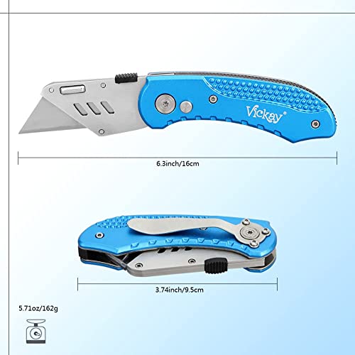 Folding Utility Knife Heavy Duty Box Cutter With 35 Sk5 Quick Change Blades, Safety Axis Lock Design Razor Knife, Lightweight Aluminum Body Belt Clip For Office #TOP2
